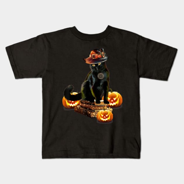 Black Cat mystery Halloween Kids T-Shirt by adrinalanmaji